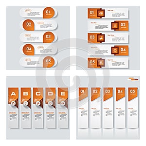 Collection of 4 orange color template/graphic or website layout. Vector Background.