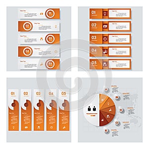 Collection of 4 orange color template/graphic or website layout. Vector Background.
