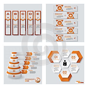 Collection of 4 orange color template/graphic or website layout. Vector Background.