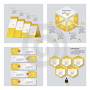 Collection of 4 yellow color template/graphic or website layout. Vector Background.