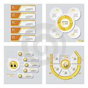 Collection of 4 yellow color template/graphic or website layout. Vector Background.