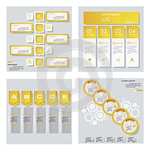 Collection of 4 yellow color template/graphic or website layout. Vector Background.