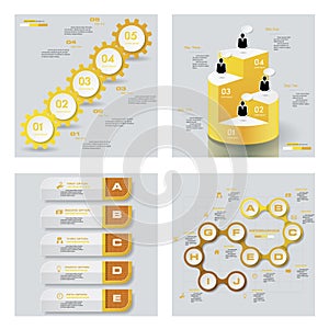 Collection of 4 yellow color template/graphic or website layout. Vector Background.