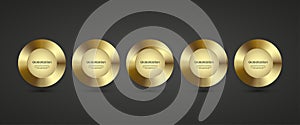 Collection of 5 Luxury realistic gold metal circles ring on dark background, used in push and click button for website, groups of