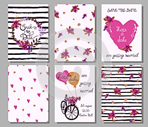 Collection of 6 cute hand drawn card templates. Save the date, b