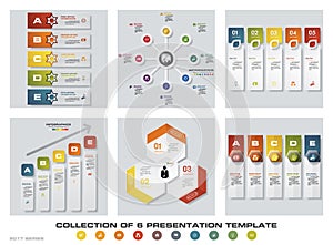 Collection of 6 design colorful presentation templates. EPS10. Set of infographics design vector and business icons.