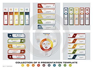 Collection of 6 design colorful presentation templates. EPS10. Set of infographics design vector and business icons.