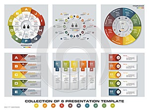 Collection of 6 design colorful presentation templates. EPS10. Set of infographics design vector and business icons.