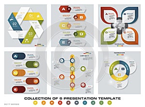 Collection of 6 design colorful presentation templates. EPS10. Set of infographics design vector and business icons.