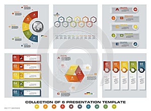 Collection of 6 design colorful presentation templates. EPS10. Set of infographics design vector and business icons.