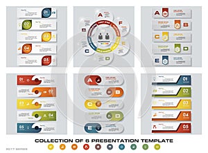 Collection of 6 design colorful presentation templates. EPS10. Set of infographics design vector and business icons.