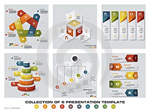 Collection of 6 design colorful presentation templates. EPS10. Set of infographics design vector and business icons.