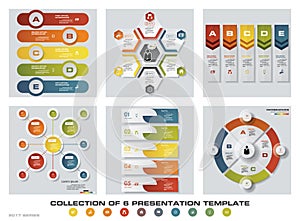 Collection of 6 design colorful presentation templates. EPS10. Set of infographics design vector and business icons.