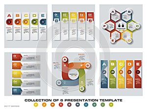 Collection of 6 design colorful presentation templates. EPS10. Set of infographics design vector and business icons.