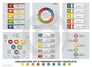 Collection of 6 design colorful presentation templates. EPS10. Set of infographics design vector and business icons.