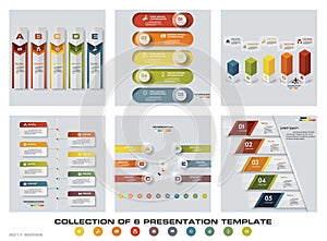 Collection of 6 design colorful presentation templates. EPS10. Set of infographics design vector and business icons.