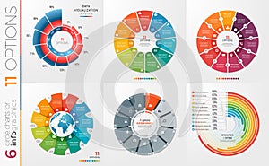 Collection of 6 vector circle chart templates 11 options.