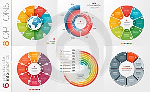 Collection of 6 vector circle chart templates 8 options.