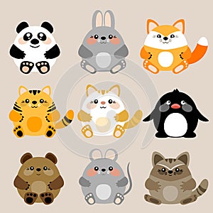 Collection of 6 vector cute kawaii baby animals