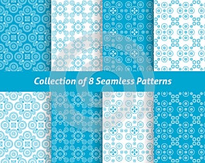 Collection of 8 geometric seamless patterns