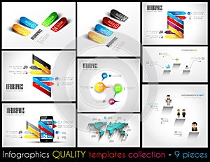 Collection of 9 quality Infographic Templates.
