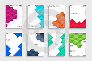 Collection of abstract 3d geometric color covers, templates, backgrounds, placards, brochures, banners, flyers and etc
