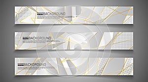 Collection of abstract banner backgrounds. Geometric shapes and circle patterns that overlap with gold lines. vector illustration