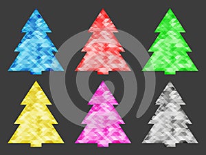 Collection of abstract Christmas trees of different colors.