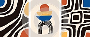 Collection of abstract contemporary posters, minimalist set of hand drawn illustrations
