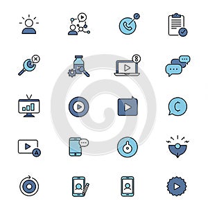 A collection of 20 AI-generated icons displayed in a 4x5 grid. Each icon features photo