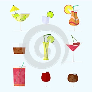 Collection of alcohol coctails and other drinks.