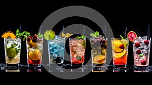 Collection of alcoholic cocktails on black background. generated by AI tool.
