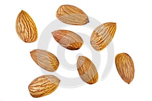 Collection of almonds, isolated on white background or Almond fruit nut isolated and Almond with clipping path.