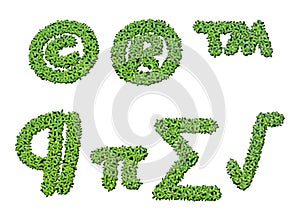 Collection of alphabet letter symbols from duckweed