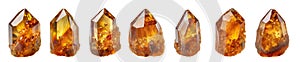 Collection of amber crystals isolated on transparent background.