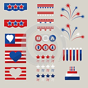 Collection of American 4th of July symbols and shapes