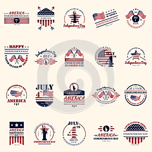 Collection of american independence day icons. Vector illustration decorative background design