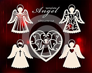 Collection of angels. Laser cut design for Christmas, Valentine`s day, wedding. A set of templates silhouette cut