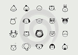 A collection of animal faces illustration.. Vector illustration decorative design