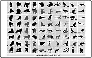 Collection of animal silhouettes on a white background,African animals silhouettes set. Giraffe, elephant,