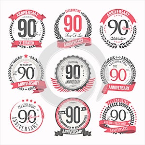 Collection of anniversary badges and labels retro design