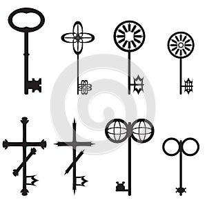 Collection of antique and modern keys, vector