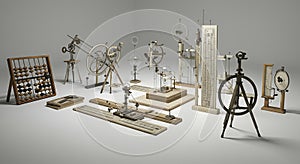 Collection of antique physics and math instruments
