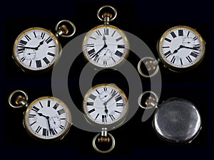 Collection of Antique Pocket Watch on Black Background