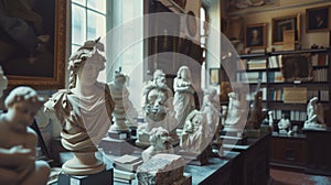 Collection of antique statues in the museums storeroom