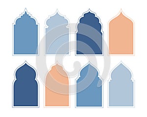 Collection Arabic arch window and doors different shapes for mosque, muslim and islamic architecture. Ramadan and eid mubarak