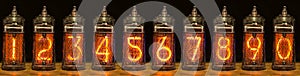 Collection of arabic numerals, from zero to nine, at Nixie tube