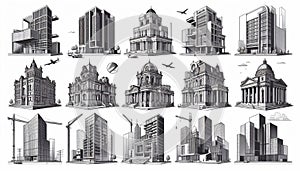 Collection of architectural icons and design elements