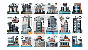 Collection of architectural icons and design elements