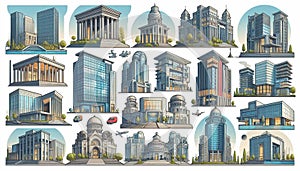 Collection of architectural icons and design elements